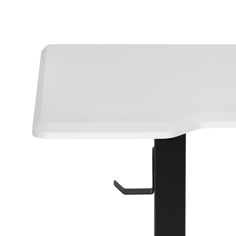 Компьютерный стол Woodville Маркос с механизмом подъема 140х80х75 белая шагрень, черный