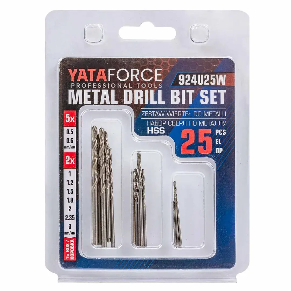 Сверла по металлу, набор 25пр. YATAFORCE YF-924U25W