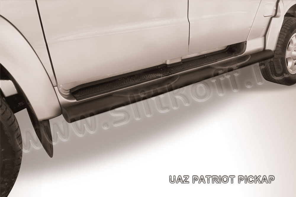 Пороги стальные Uaz Pickup (2008-2014) d76 с проступями (серебристые)