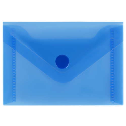 Папка-конверт на кнопке СТАММ А7 (74*105мм), 150мкм, пластик прозрачная, синяя