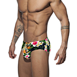 Черные мужские плавки с крупным и ярким тропическим принтом (Размер: L) (Цвет: разноцветный)