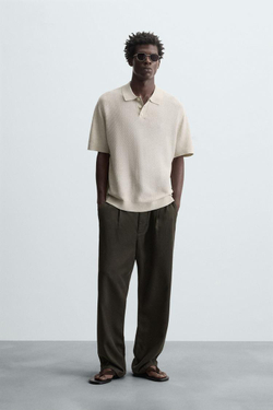 ZARA ПОЛО РЕЛЬЕФНОЙ ВЯЗКИ, БЕЖЕВЫЙ