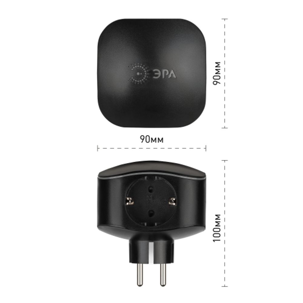 Разветвитель электрический ЭРА SP-3e-USB-BLACK на 3 розетки + 2 USB с заземлением со шторками 16А черный | Электротовары