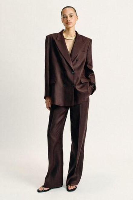 ZARA ПРЯМЫЕ БРЮКИ ИЗ 100% ЛЬНА, КОРИЧНЕВЫЙ