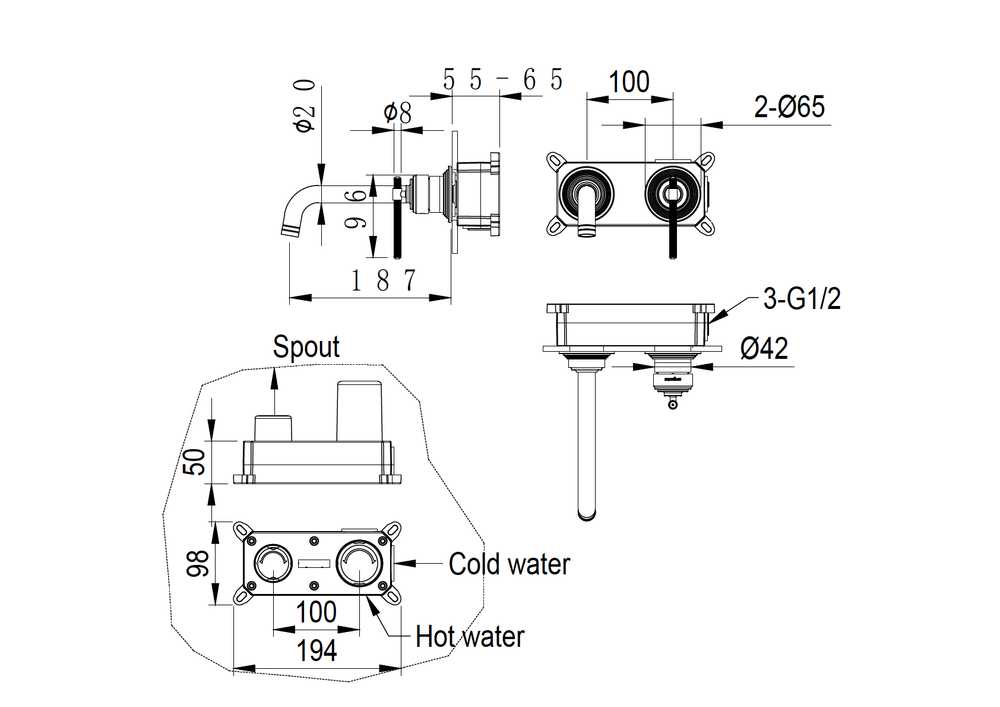 Смеситель для раковины Boheme Eterna 175-BRB С ВНУТРЕННЕЙ ЧАСТЬЮ BRUSHED BRONZE