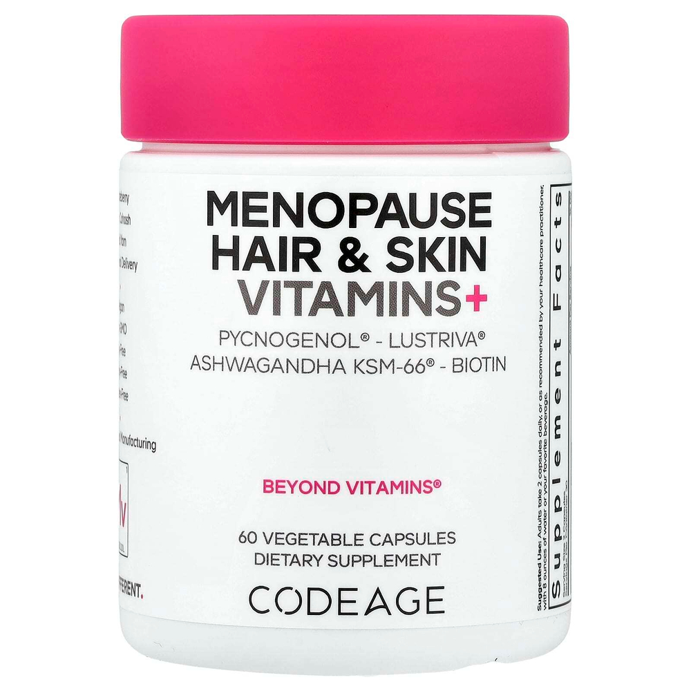 Codeage, витамины для волос и кожи в период менопаузы, 60 растительных капсул