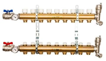 Коллектор Stout 1"x3/4" 9 контуров для радиаторного отопления из латуни SMB-0468-000009