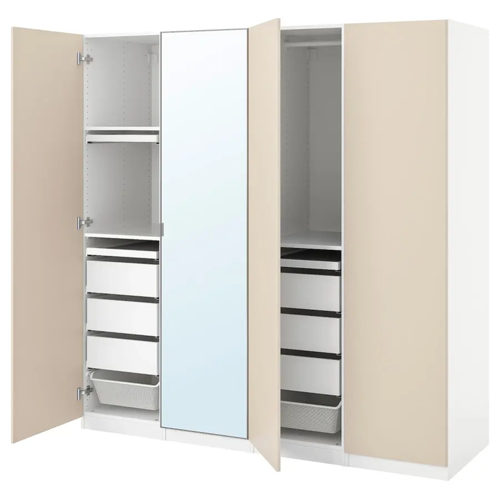Шкаф с зеркалом - IKEA PAX/REINSVOLL/ÅHEIM/AHEIM/ПАКС/РЕИНСВОЛЛ/ОХЕЙМ ИКЕА, 60х200х201,2 см, белый/бежевый