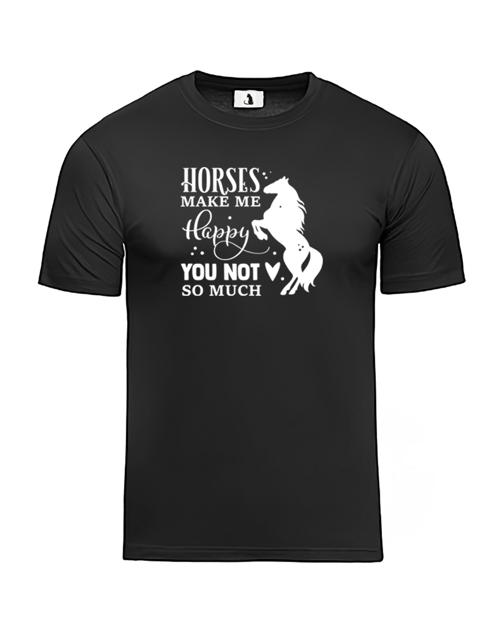 Футболка Horses make me happy unisex черная с белым рисунком