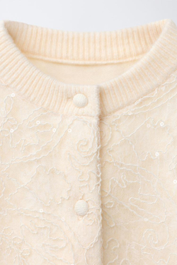 ZARA КАРДИГАН ИЗ ТРИКОТАЖА С ПАЙЕТКАМИ, ВАНИЛЬНЫЙ