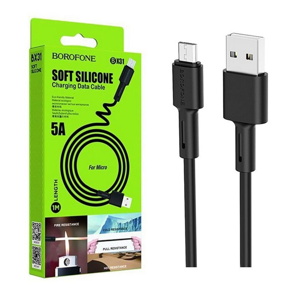 Кабель USB - Micro BOROFONE BX31 Silicone (черный) 1м