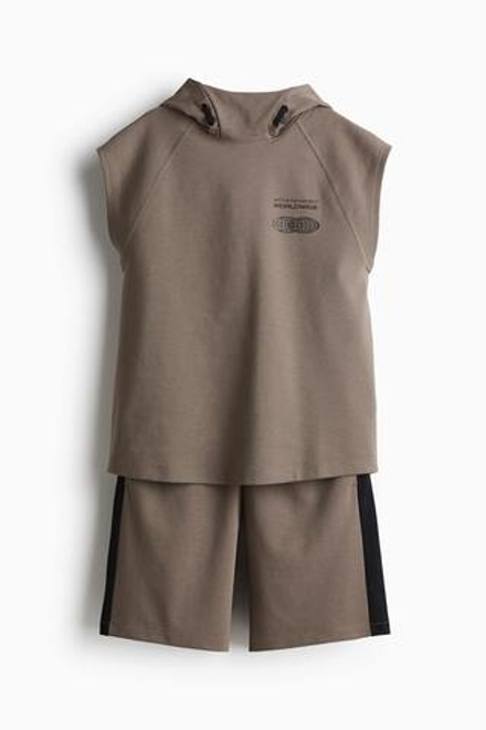 H&M Комплект из топа без рукавов и шорт с принтом, темно-бежевый