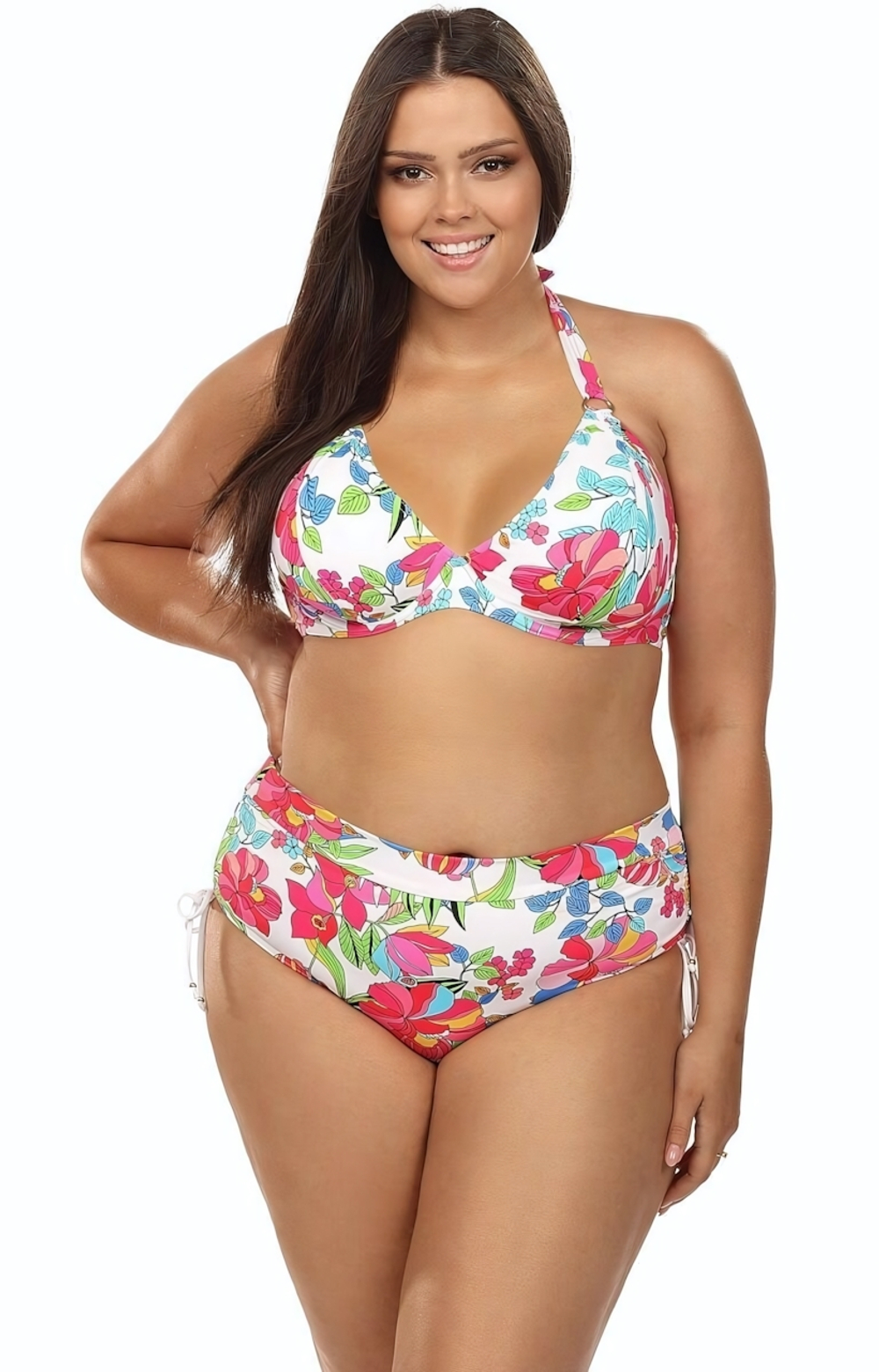 Купальник plus size с ярким цветочным принтом (Размер: 75E/38) (Цвет: разноцветный)