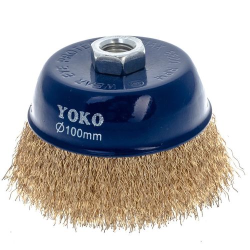 Щетка чашечная 100 мм/М14 для УШМ, проволока витая латунированная Yoko