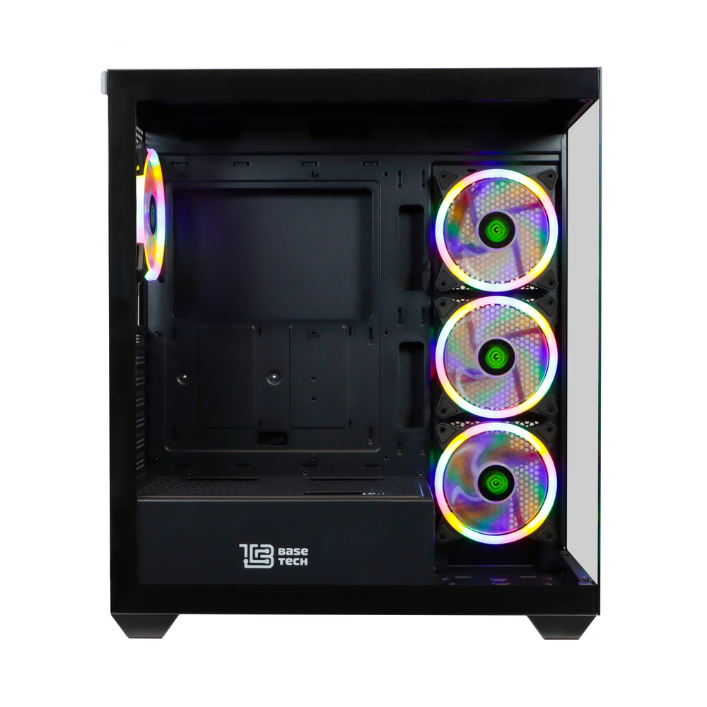 Корпус BaseTech eXtreme GFX-05, Без БП, EATX, чёрный, 4xRGB FAN, 2xUSB2, 1xUSB3, бок: закалённое стекло (BT-GFX-05-TG-4F-RGB)
