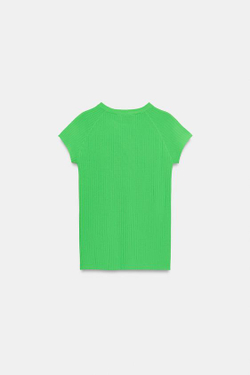 ZARA ТОП В РУБЧИК С КОРОТКИМ РУКАВОМ, ЗЕЛЕНЫЙ