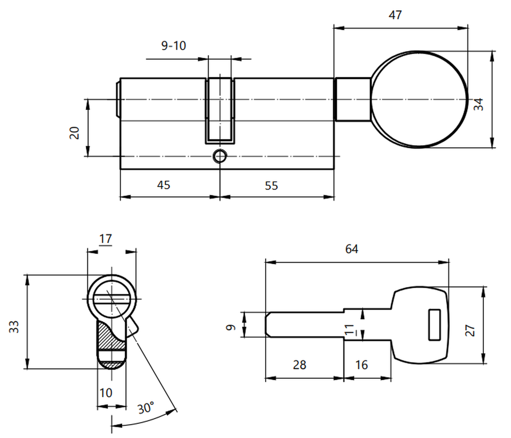 Цилиндровый механизм Apecs Premier RT-100(45/55С)-C-NI