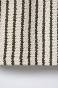 ZARA РУБАШКА В ПОЛОСКУ ИЗ КРУЖЕВА КРОШЕ, ЭКРЮ/ЗЕЛЕНЫЙ