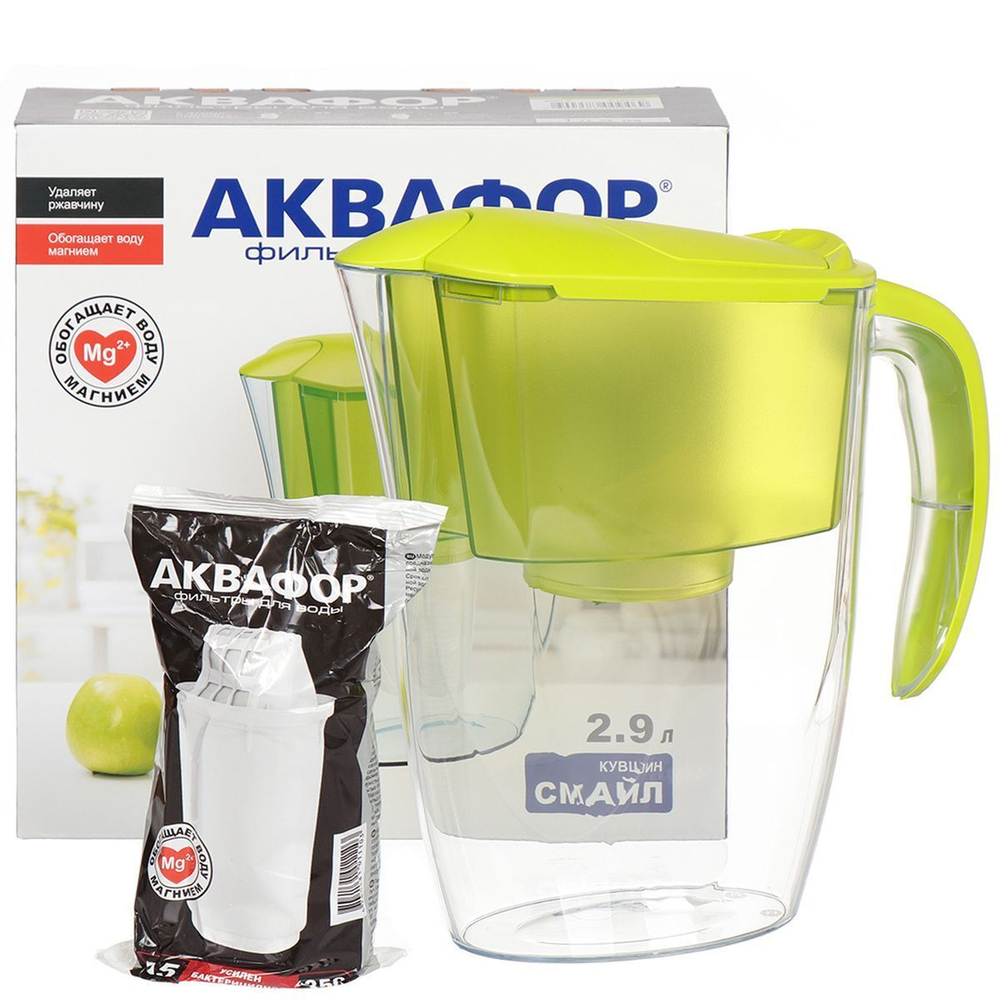 Фильтр-кувшин Аквафор, Смайл, 1 ступ, 2.9 л, салат, И10584