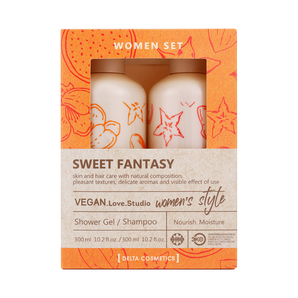 Косметический набор для жен. VEGAN.Love.Studio «SWEET FANTAZY» (гель для душа 300 мл + шампунь 300 мл)