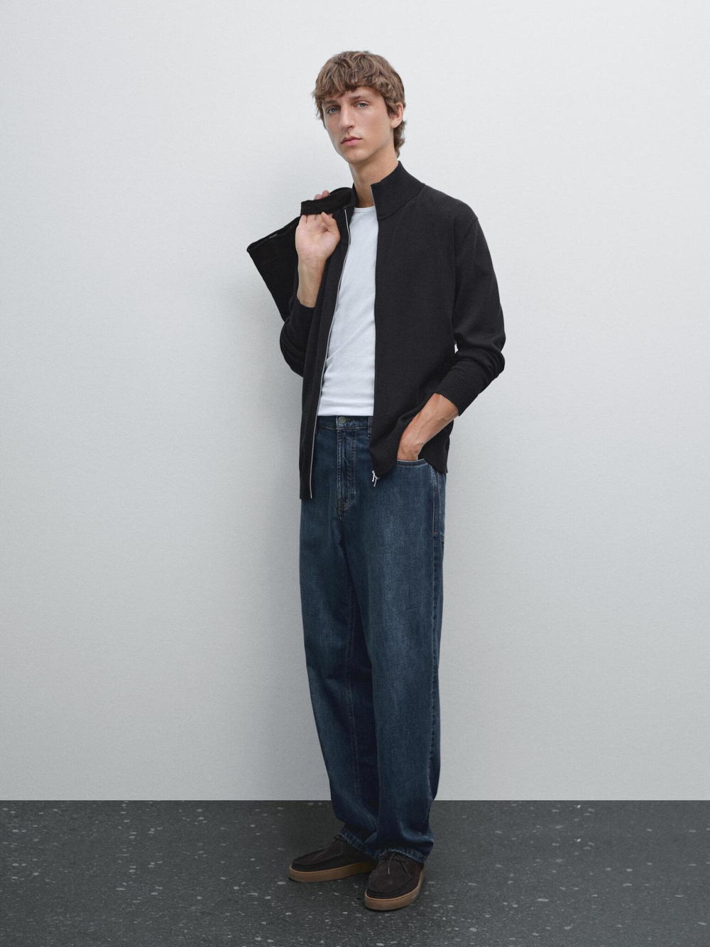 Massimo Dutti Кардиган из 100% хлопка с застежкой-молнией, темно-синий