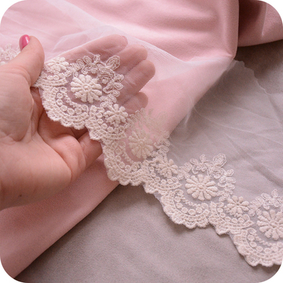 Кружево на тонкой сетке, цвет бежевый,ширина 13см, размер отреза 45см