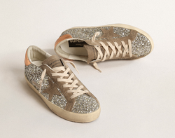 Кеды Golden Goose Super-Star in platinum glitter with dove-gray suede star