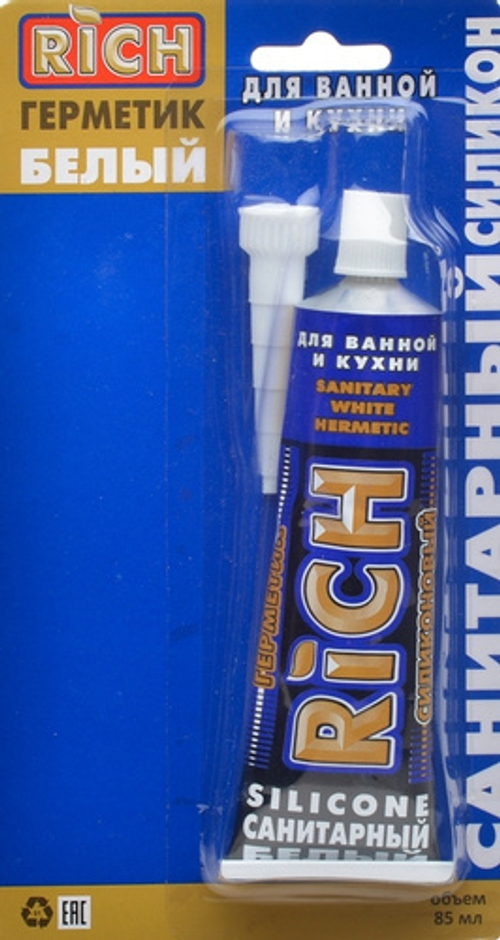 Силиконовый САНИТАРНЫЙ, БЕЛЫЙ герметик 85мл ТЮБИК  RiCH  (12шт)