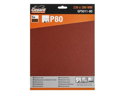 Шлифлист 230х280мм Р80 бум.осн. 5шт. GEPARD (GP5011-80)