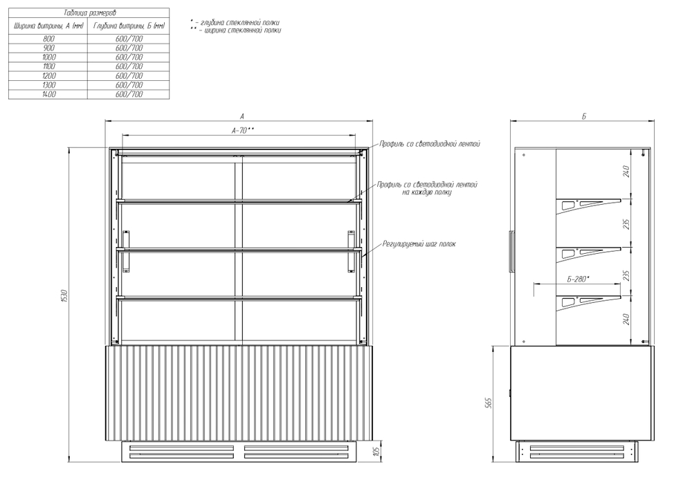 Кондитерская напольная холодильная витрина Finist AIR DOUBLE LUX