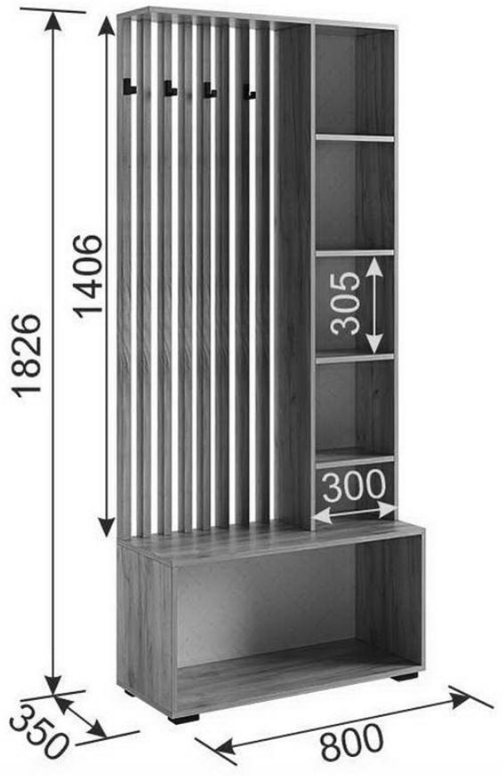 Прихожая Бери (Дуб крафт золотой/Белое дерево) 1600*350*1826 Мебельсон