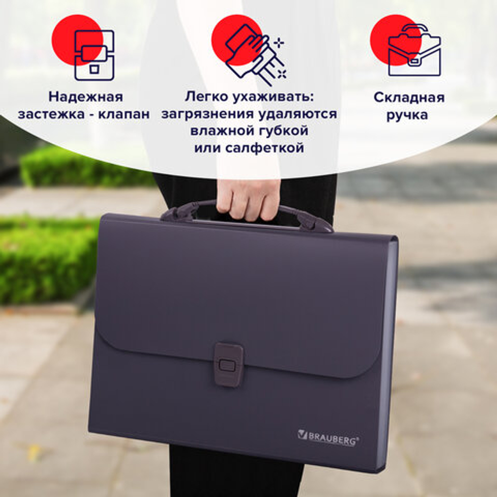 Папка-портфель пласт. BRAUBERG А4 (327х254х30мм), 13 отделений, серый, 221438