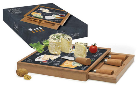 Easy Life Набор для сыра: разделочная доска + 4 ножа Мир сыров 25х25х3,5см, стекло, дерево