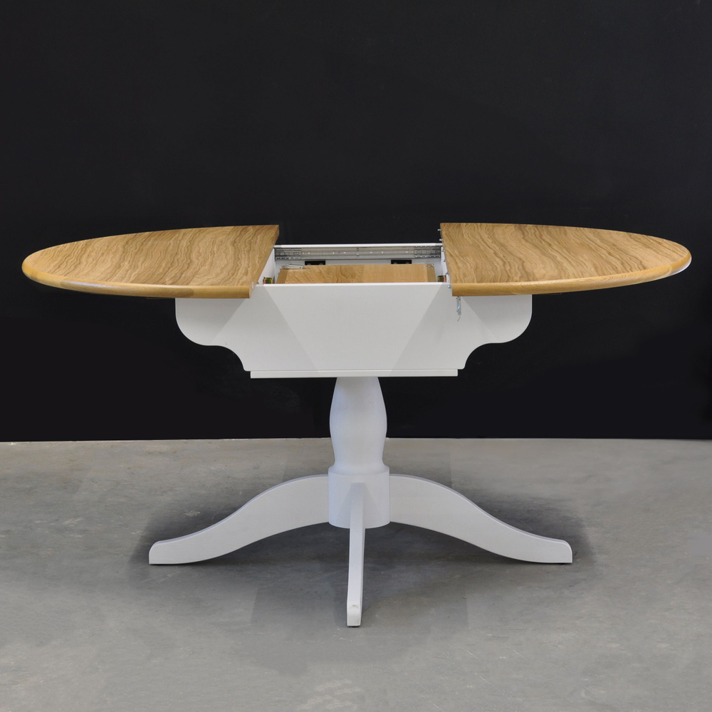 Стол круглый обеденный деревянный Итан раздвижной 120х60 см из массива сосны, МДФ, ДСП и шпона дуба