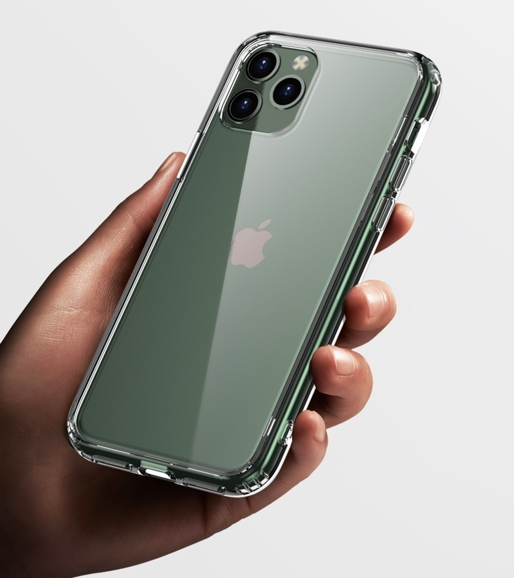 Тонкий чехол на iPhone 11 Pro, прозрачный с темно-зелеными кнопками, серии Ultra Hybrid от Caseport