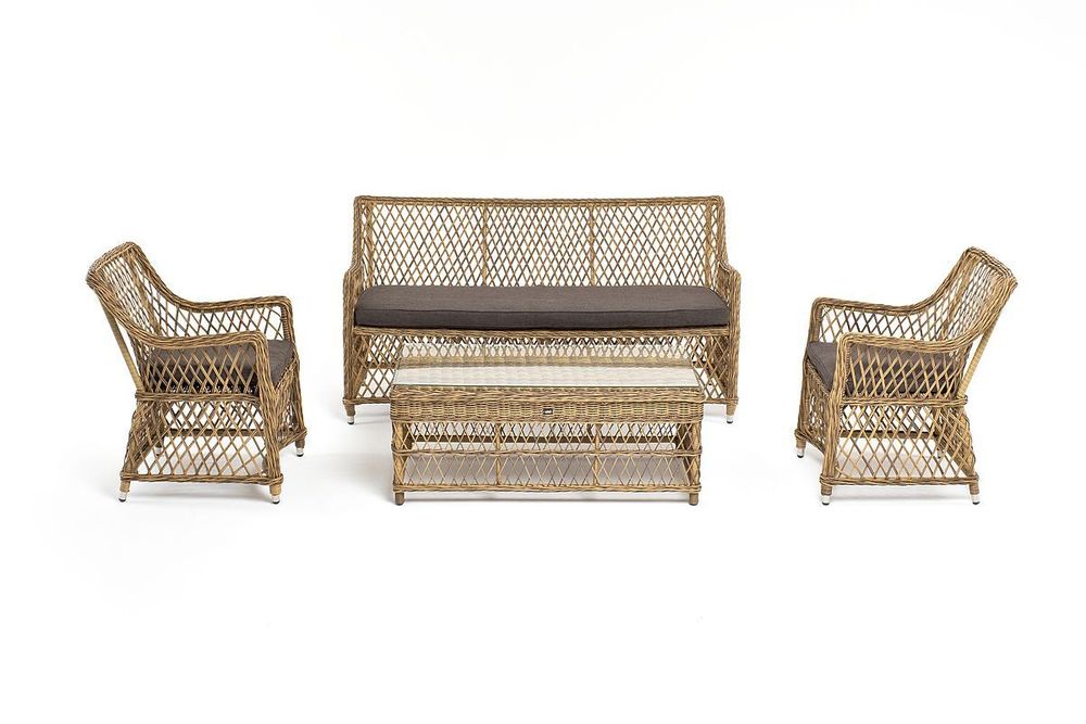 "Асти" лаунж-зона из искусственного ротанга на 4 персоны, цвет соломенный