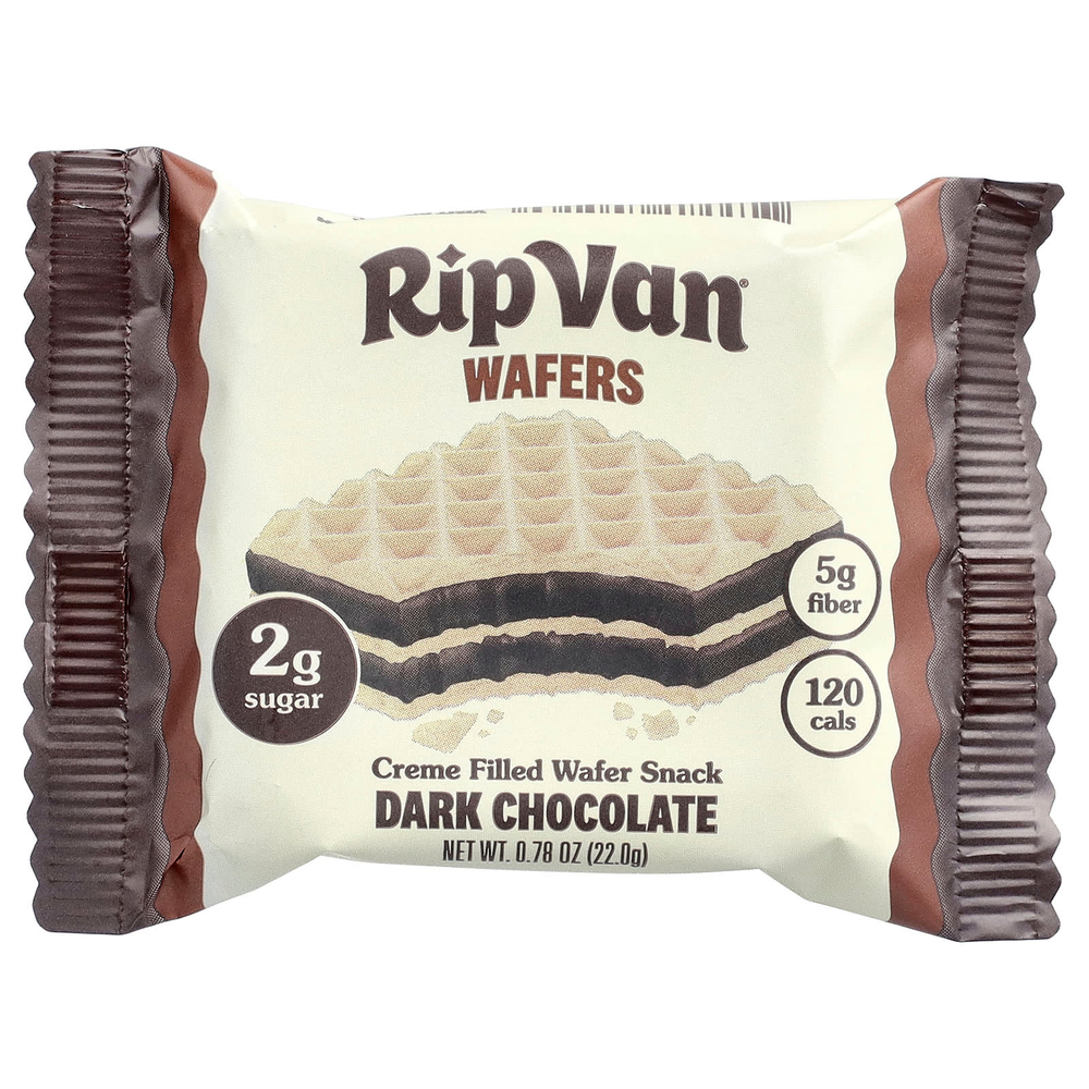 Rip Van Wafels, вафли с кремовой начинкой, темный шоколад, 6 упаковок по 22 г (0,78 унции)