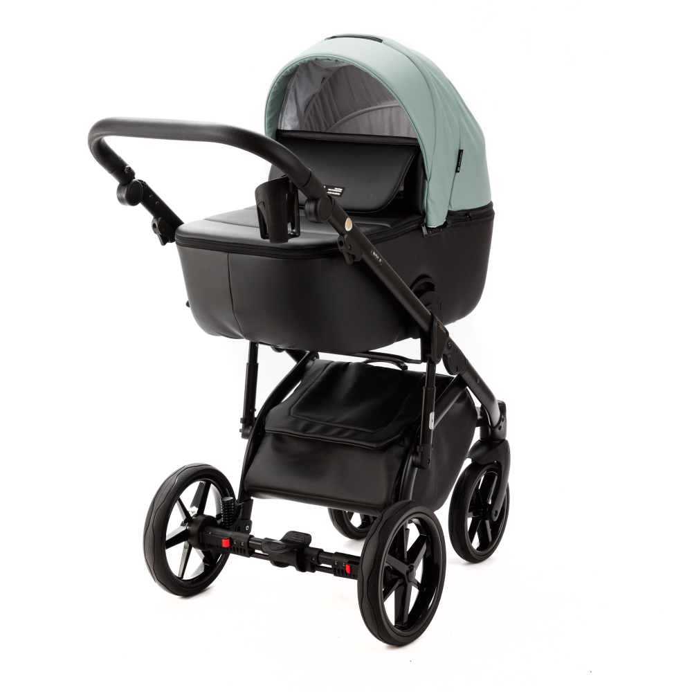 Детская универсальная коляска Adamex NOLA Deluxe 2 в 1 N-SD103 (Серо-зеленая экокожа, Черная экокожа)