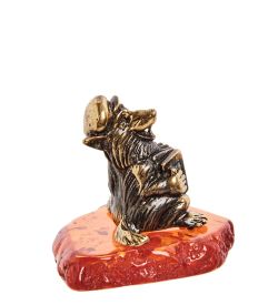 Народные промыслы AM-2825 Фигурка «Волк с гармошкой» (латунь, янтарь)