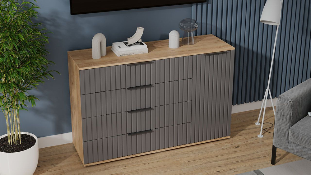 Комод для одежды с ящиками Дуб Крафт золотой/Графит матовый 4 ящика 92х41х84 см