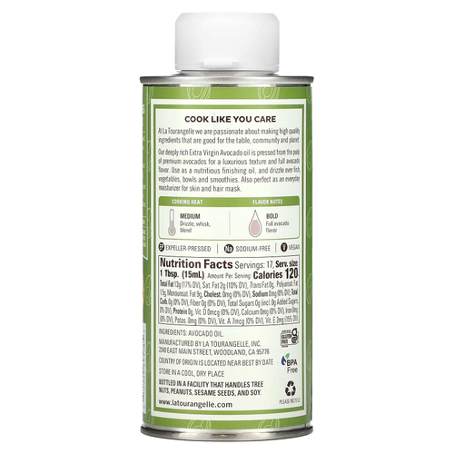 La Tourangelle, Масло авокадо первого отжима, полный вкус, 250 мл (8,45 жидк. унц.)