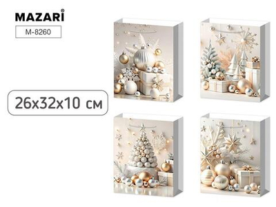 Пакет подарочный бумажный 26*32*10см. "Новый год" 4 дизайна в ассорт. M-8260 (Mazari)