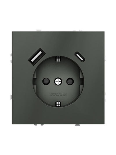Розетка 1-м СП S70 16А с USB A+С с заземл. защ. шторки механизм титан Voltum VLS040506