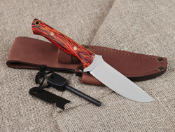 Нож для бушкрафта "Форест", сталь VG-10/Elmax, рукоять микарта (красно-оранжевая)