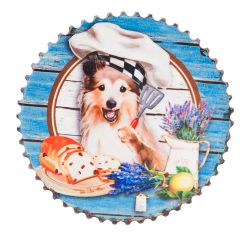 Фигурка декоративная (магнит) "Собачка-кок" d=7см. b=0.5см. (6видов) (min12) (керамика) (подарочная