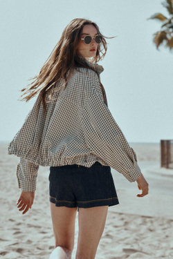 ZARA БОМБЕР В КЛЕТКУ, ЧЕРНЫЙ/ЭКРЮ