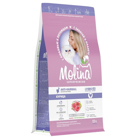 Сухой корм MOLINA CAT ANTI-HAIRBALL CHICKEN с курицей для взрослых кошек Вывод шерсти 1.5 кг