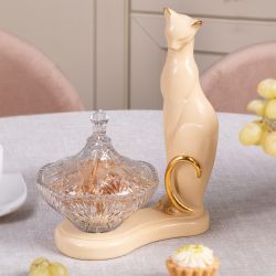 Сахарница стеклянная с крышкой Кошка Шелби Айвори