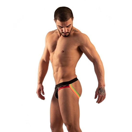 Мужские трусы джоки черные с леопардовым принтом Van Baam VB-38090