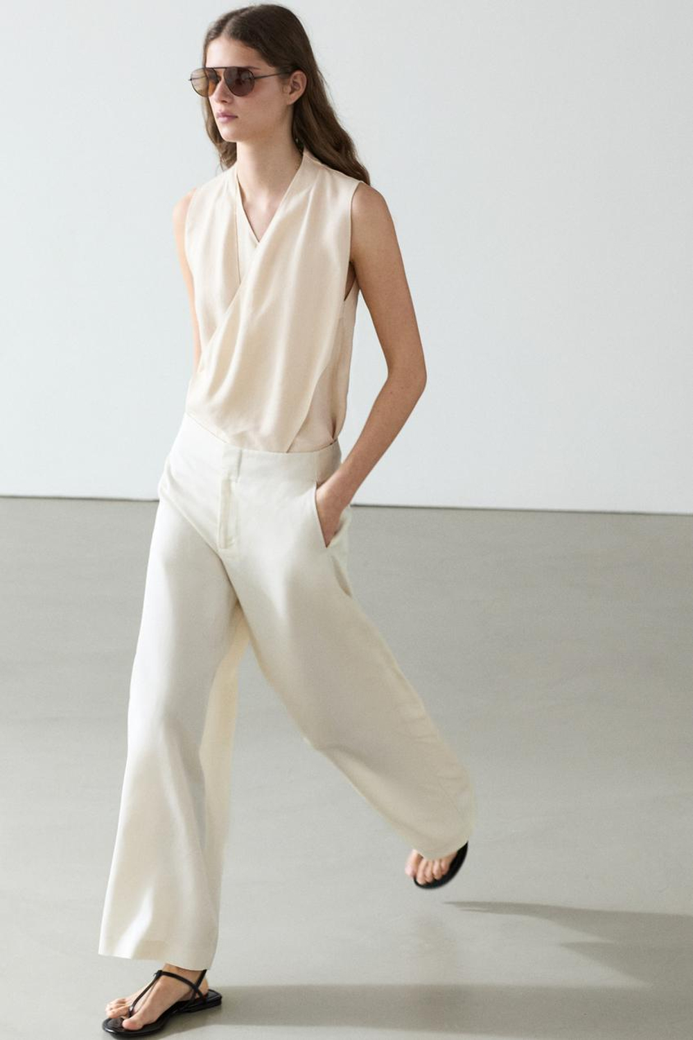 Massimo Dutti Свободные брюки бочкообразного кроя, экрю